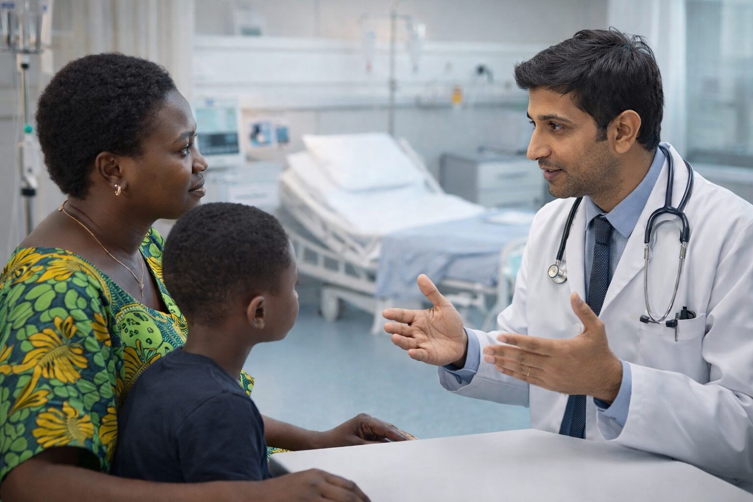 Bone marrow transplant cost consultation in India for Nigerian patient with doctor explaining treatment pricing and options
