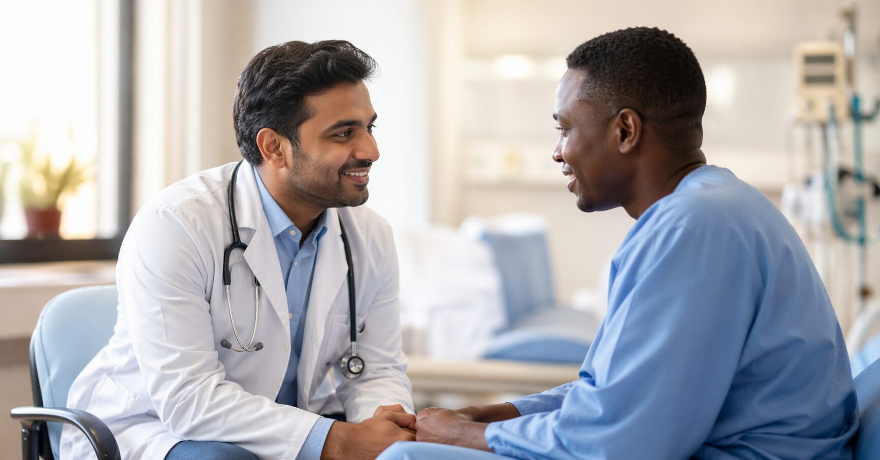 Doctor consulting Nigerian patient about bone marrow transplant cost in India